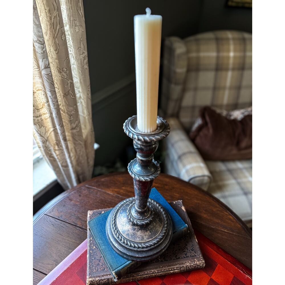 Antique Silverplate Candlestick Holder Victorian Ornate Castlecore